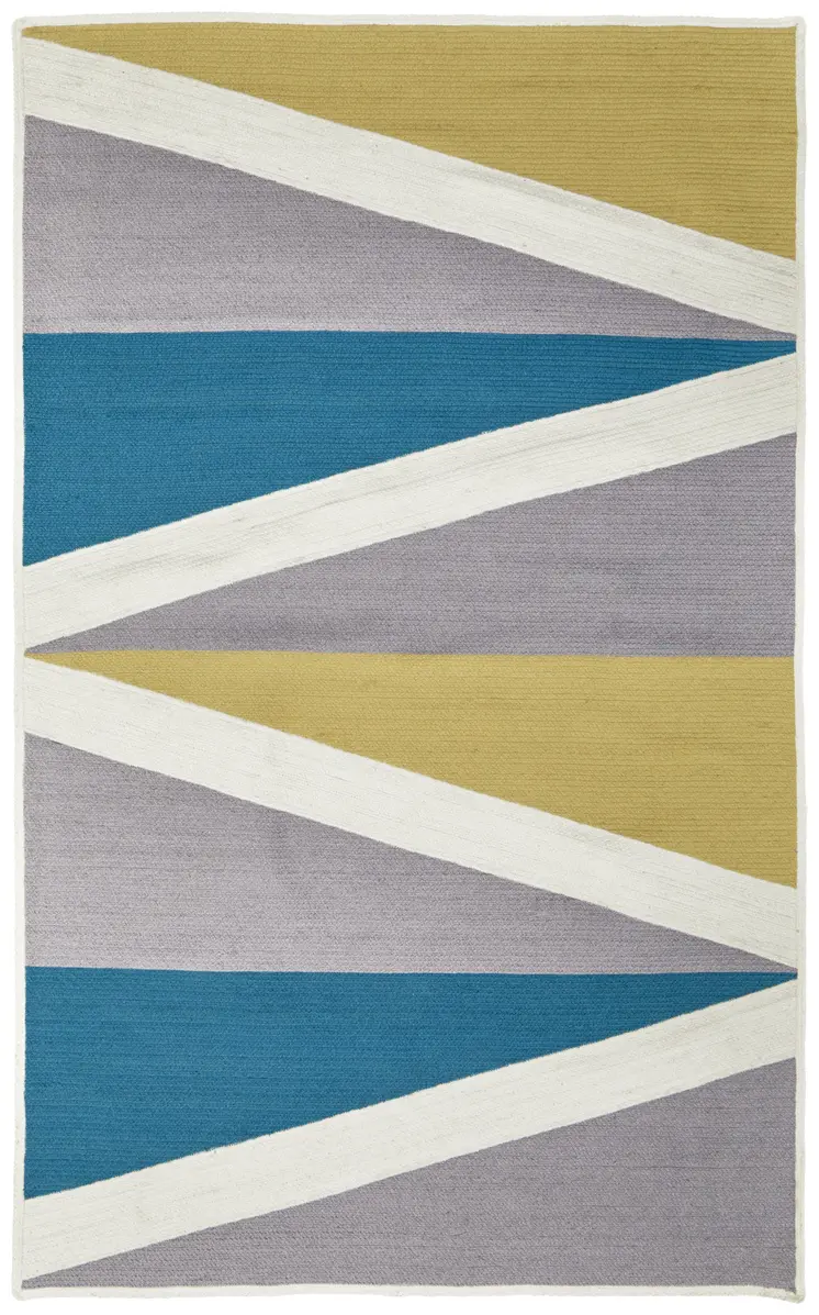 5' X 8' Blue Gray and Yellow Geometric Power Loom Area Rug
