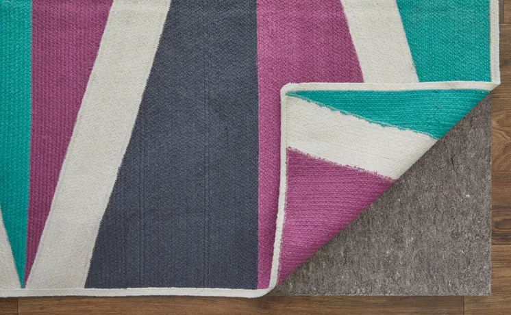 5' X 8' Ivory Purple and Green Geometric Power Loom Area Rug
