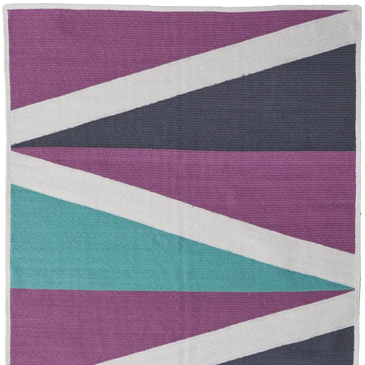 5' X 8' Ivory Purple and Green Geometric Power Loom Area Rug