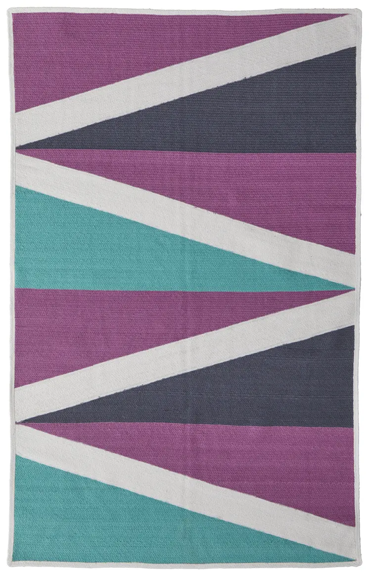5' X 8' Ivory Purple and Green Geometric Power Loom Area Rug