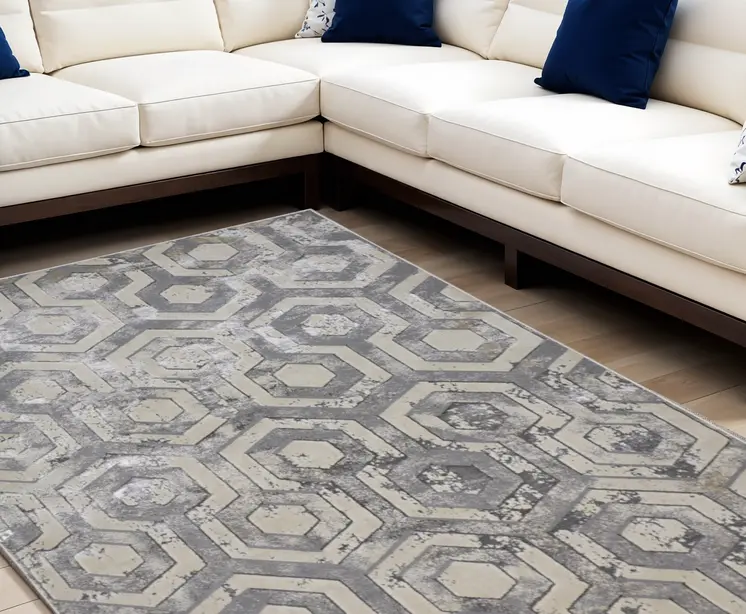 8' X 10' Taupe And Gray Abstract Distressed Area Rug
