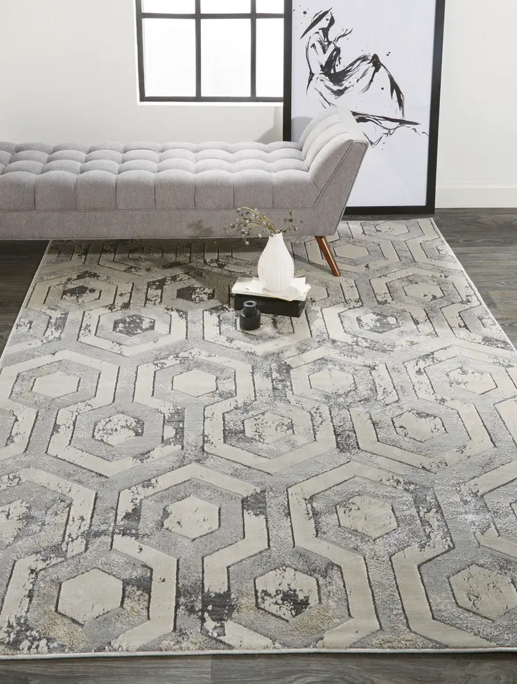 8' X 10' Taupe And Gray Abstract Distressed Area Rug