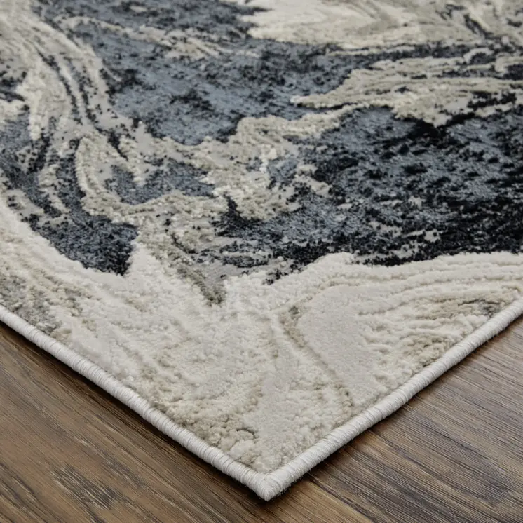 8' X 10' Ivory Black and Taupe Abstract Power Loom Area Rug