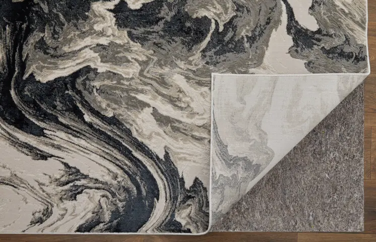 8' X 10' Ivory Black and Taupe Abstract Power Loom Area Rug