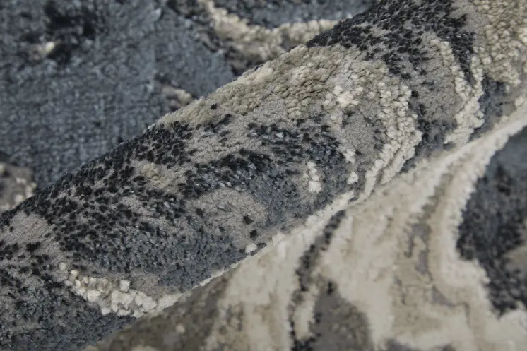8' Ivory Black and Taupe Abstract Power Loom Runner Rug