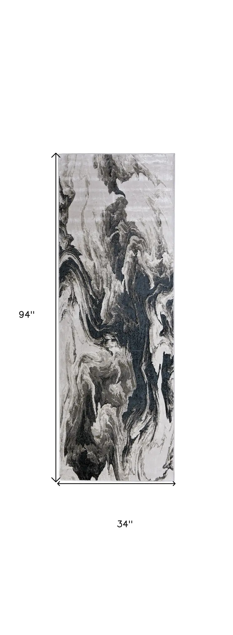 8' Ivory Black and Taupe Abstract Power Loom Runner Rug
