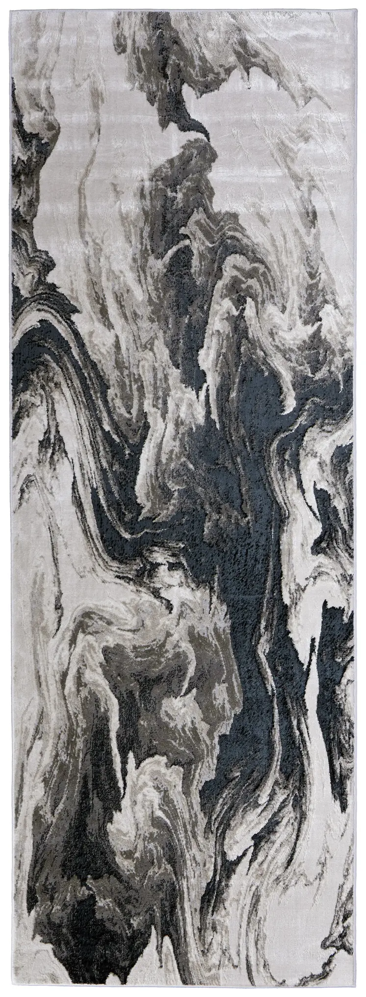 8' Ivory Black and Taupe Abstract Power Loom Runner Rug