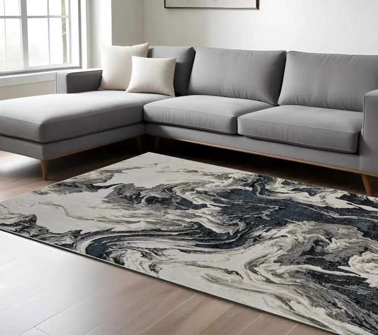 12' X 15' Ivory Black and Taupe Abstract Power Loom Area Rug