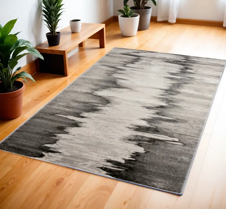 4' X 6' Gray Ivory and Taupe Abstract Power Loom Area Rug