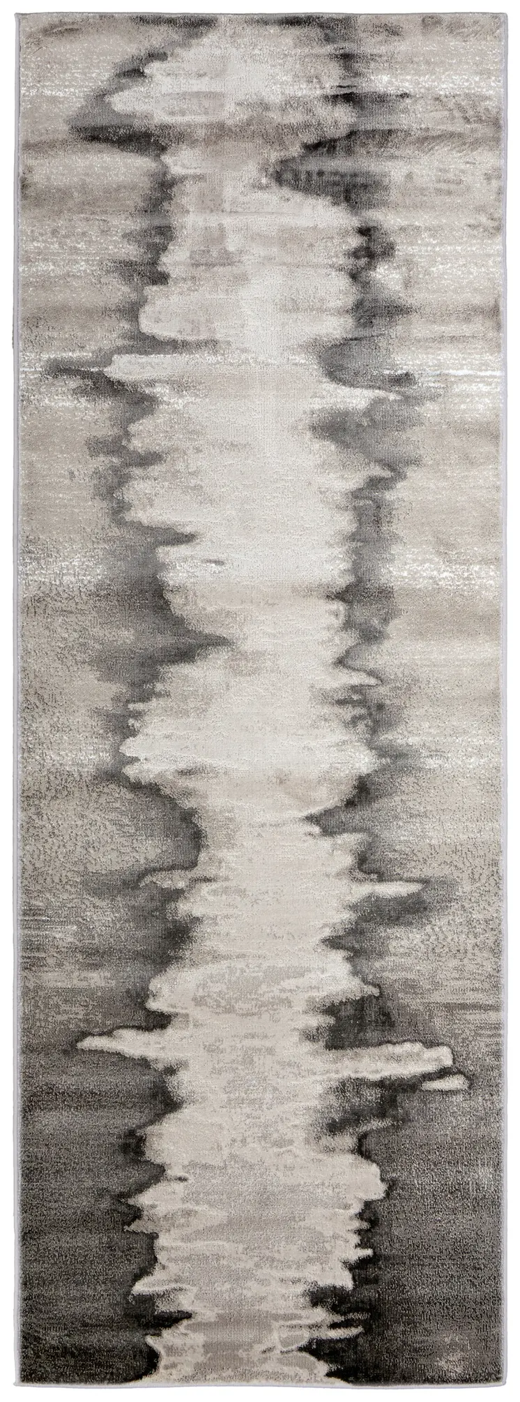 8' Gray Ivory and Taupe Abstract Power Loom Runner Rug