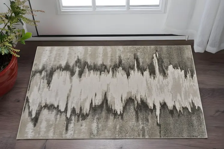 2' X 3' Gray Ivory and Taupe Abstract Power Loom Area Rug