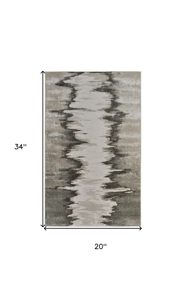 2' X 3' Gray Ivory and Taupe Abstract Power Loom Area Rug