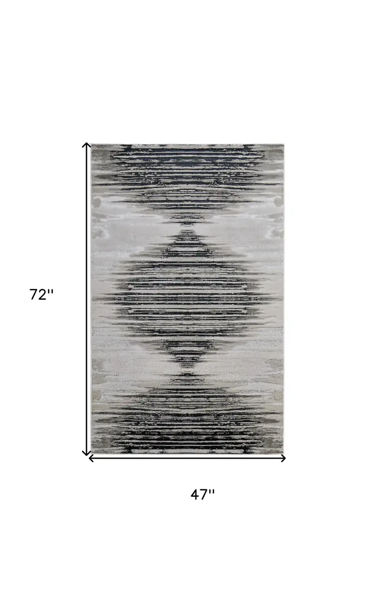 4' X 6' Black and Silver Geometric Power Loom Area Rug
