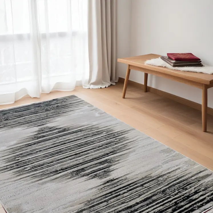 5' X 8' Black and Silver Geometric Power Loom Area Rug
