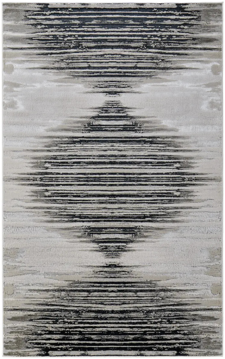 8' X 10' Black and Silver Geometric Power Loom Area Rug