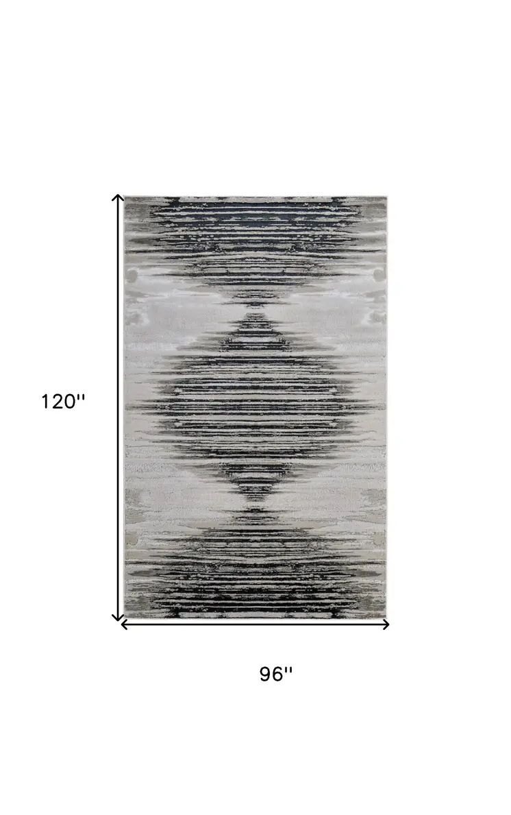 8' X 10' Black and Silver Geometric Power Loom Area Rug