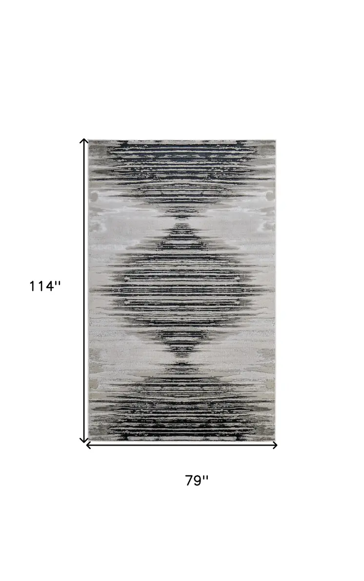 7' X 10' Black and Silver Geometric Power Loom Area Rug