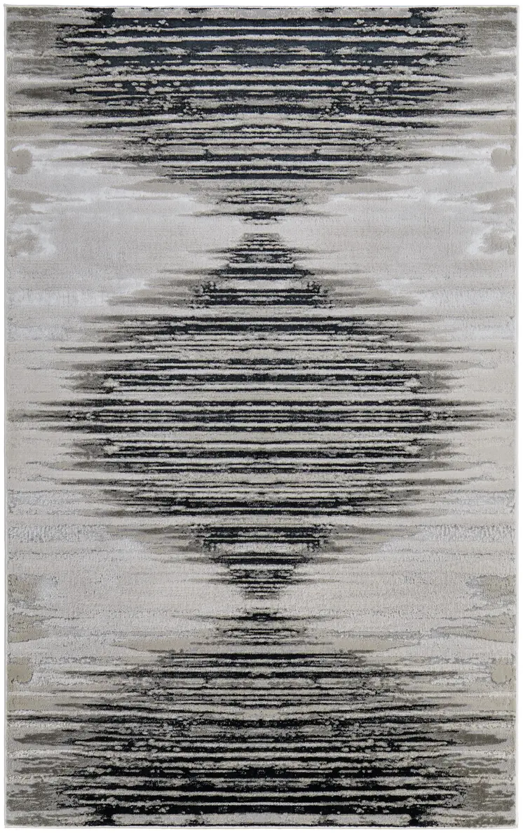 7' X 10' Black and Silver Geometric Power Loom Area Rug
