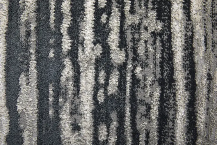 8' Black and Silver Geometric Power Loom Runner Rug