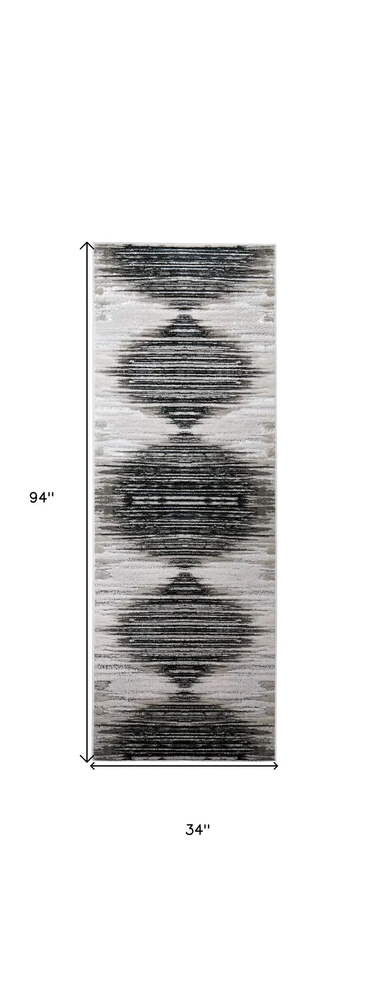 8' Black and Silver Geometric Power Loom Runner Rug