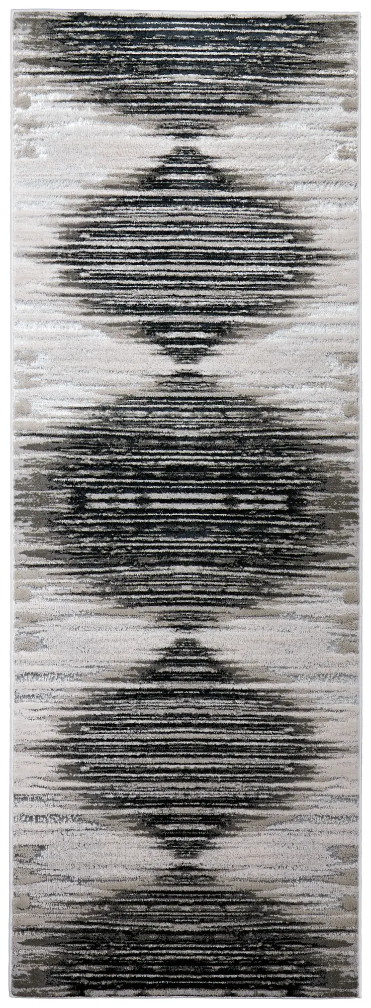 8' Black and Silver Geometric Power Loom Runner Rug