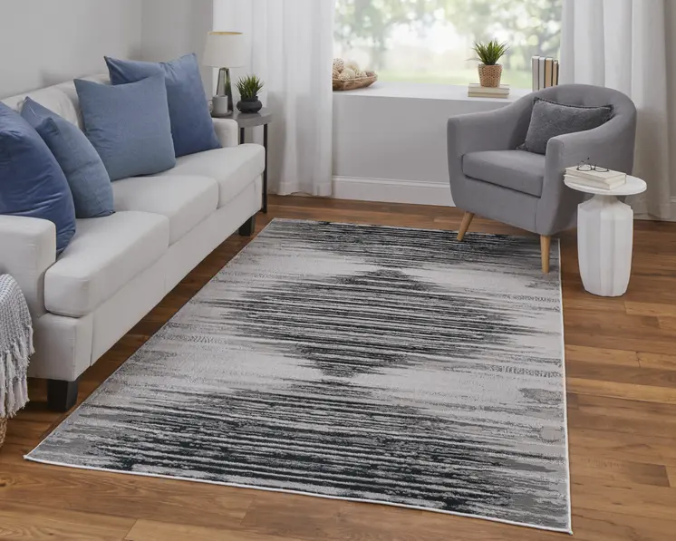 12' X 15' Black and Silver Geometric Power Loom Area Rug