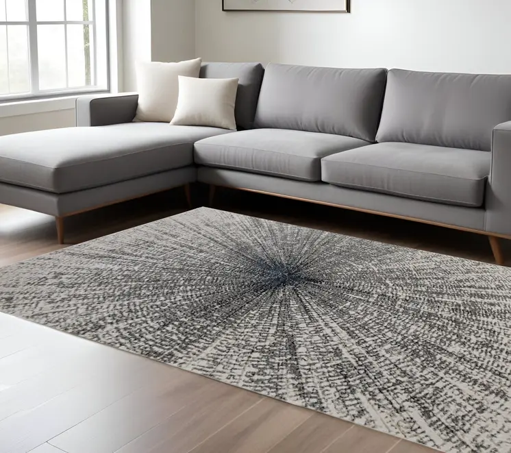 7' X 10' Gray and Ivory Abstract Power Loom Area Rug
