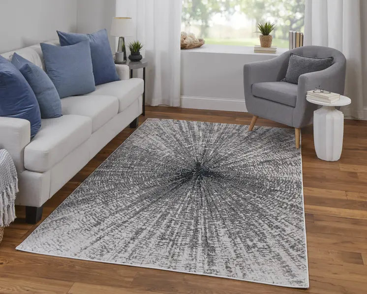 9' X 12' Gray and Ivory Abstract Power Loom Area Rug
