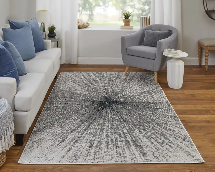 10' X 13' Gray and Ivory Abstract Power Loom Area Rug