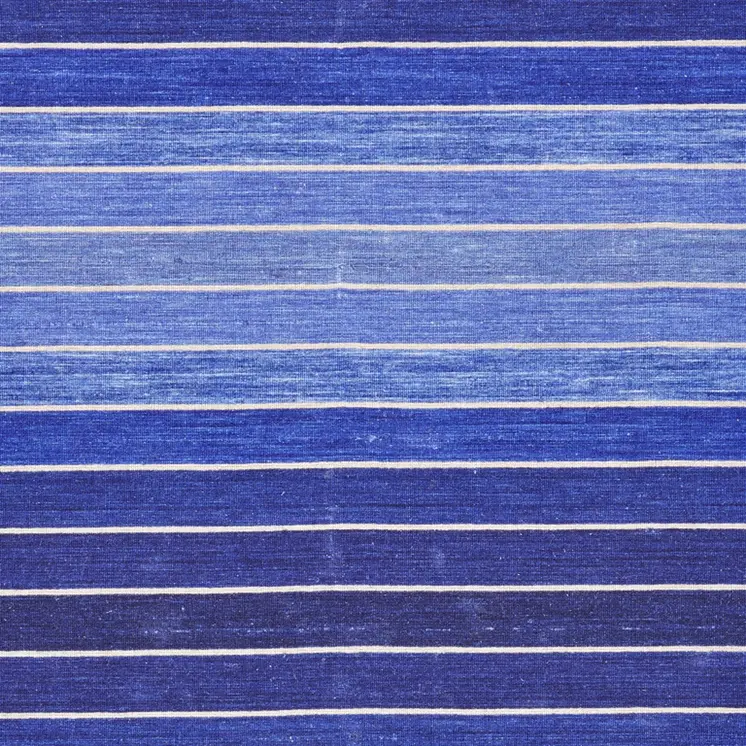 5' X 8' Blue Wool Striped Hand Woven Area Rug