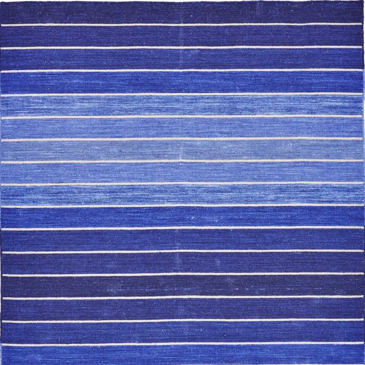5' X 8' Blue Wool Striped Hand Woven Area Rug