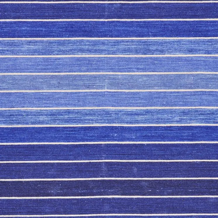 5' X 8' Blue Wool Striped Hand Woven Area Rug