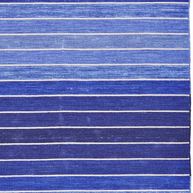 5' X 8' Blue Wool Striped Hand Woven Area Rug