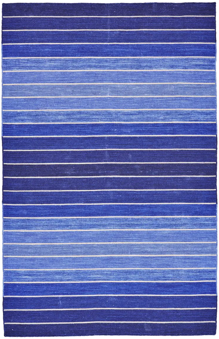5' X 8' Blue Wool Striped Hand Woven Area Rug