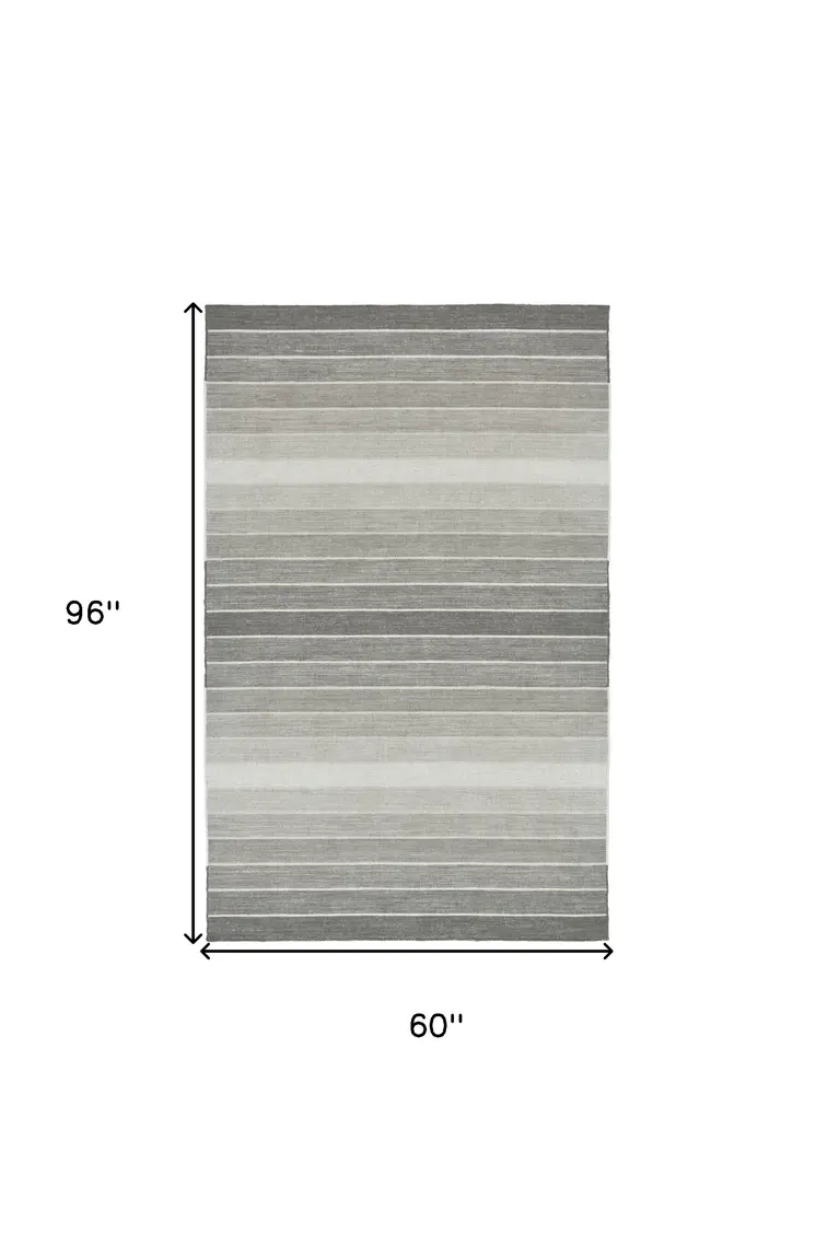 5' X 8' Gray Wool Striped Hand Woven Area Rug