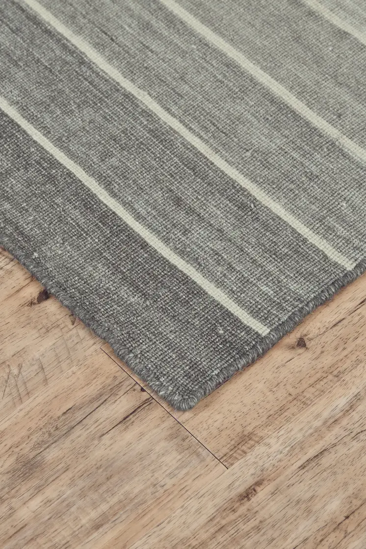 5' X 8' Gray Wool Striped Hand Woven Area Rug
