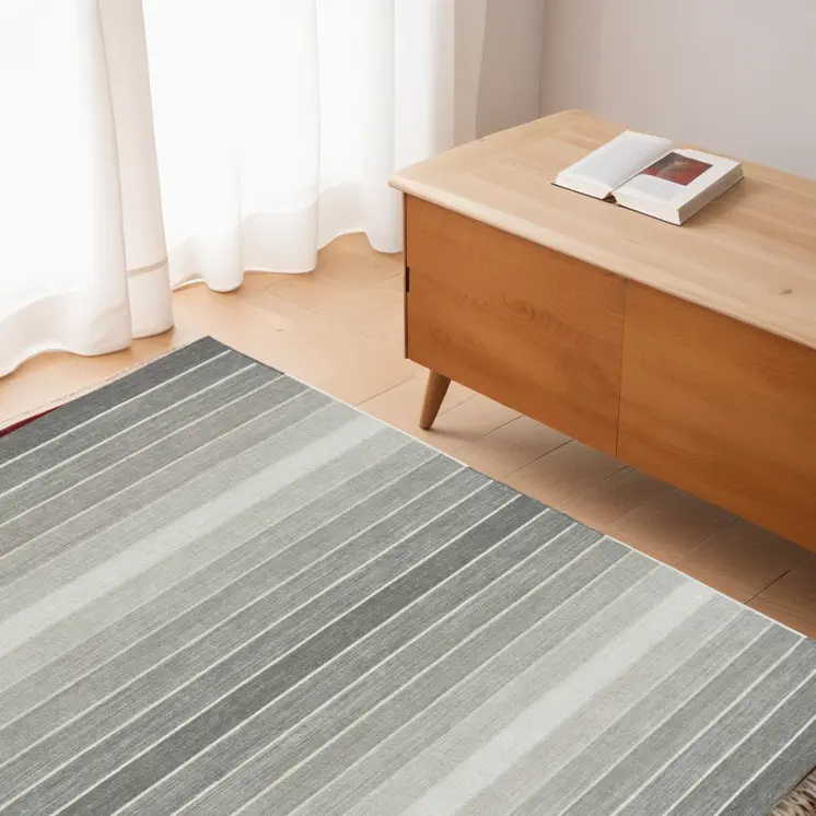 5' X 8' Gray Wool Striped Hand Woven Area Rug