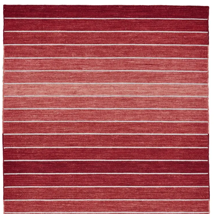 8' X 11' Red Wool Striped Hand Woven Area Rug