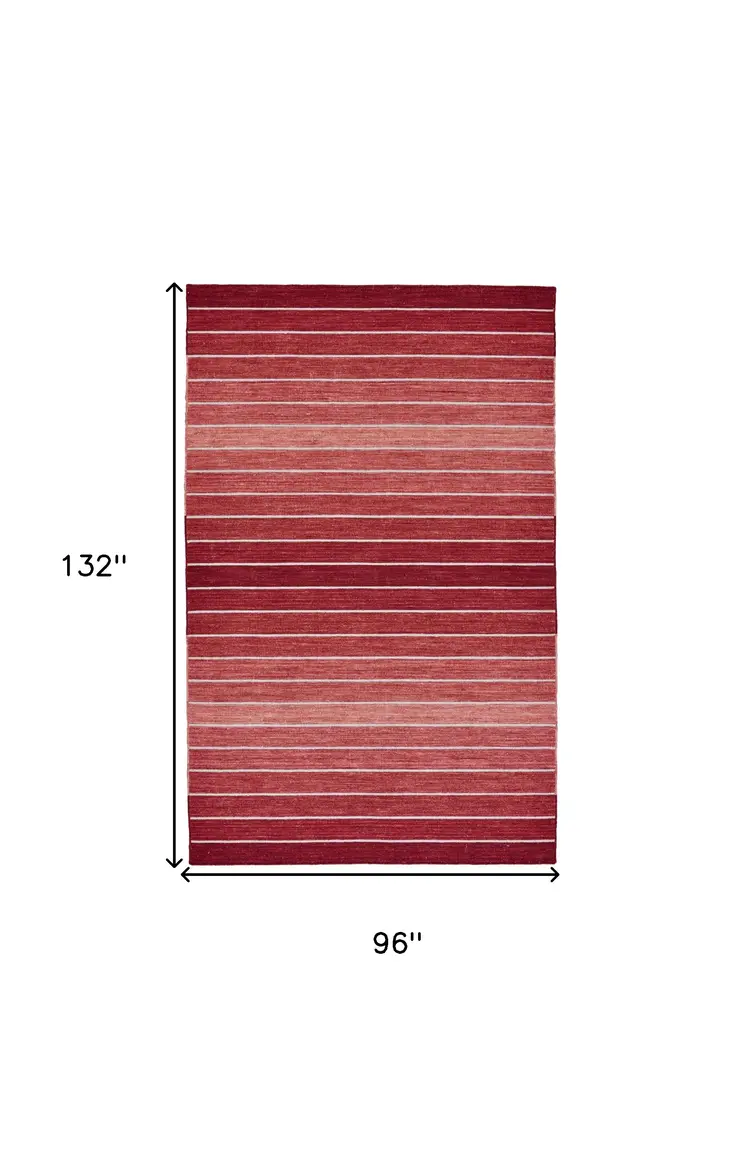 8' X 11' Red Wool Striped Hand Woven Area Rug