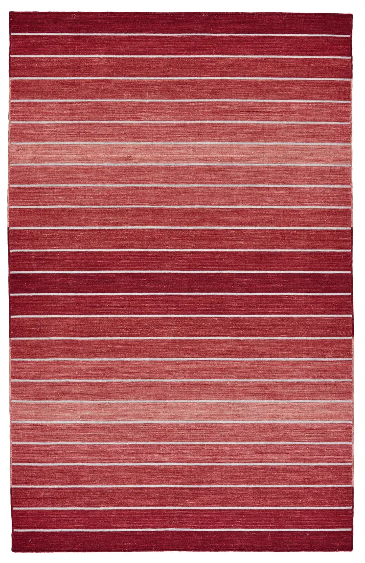 8' X 11' Red Wool Striped Hand Woven Area Rug