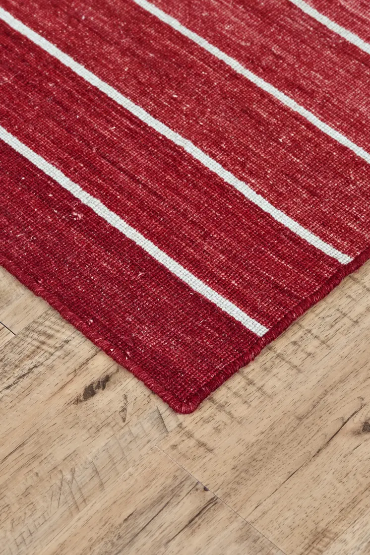 8' X 11' Red Wool Striped Hand Woven Area Rug