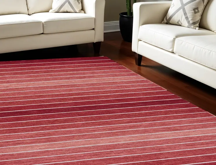 8' X 11' Red Wool Striped Hand Woven Area Rug