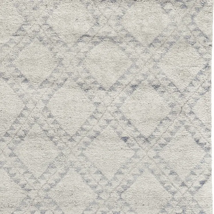 8' X 10' Gray and Ivory Geometric Hand Knotted Worn Faded Area Rug
