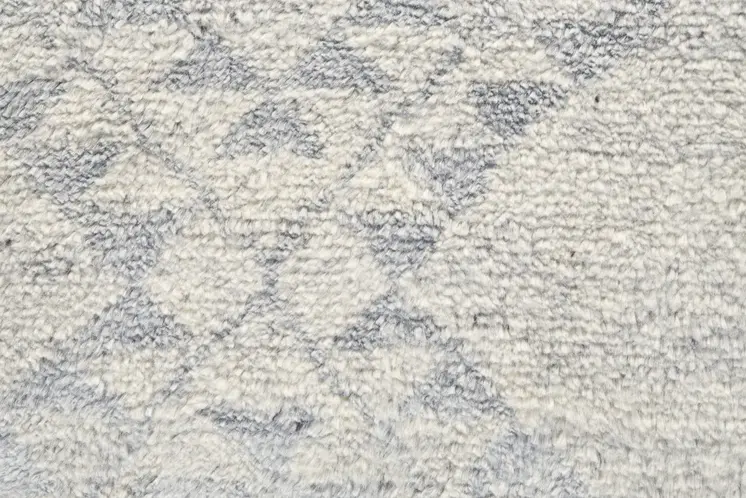 8' Gray and Ivory Geometric Hand Knotted Worn Faded Runner Rug