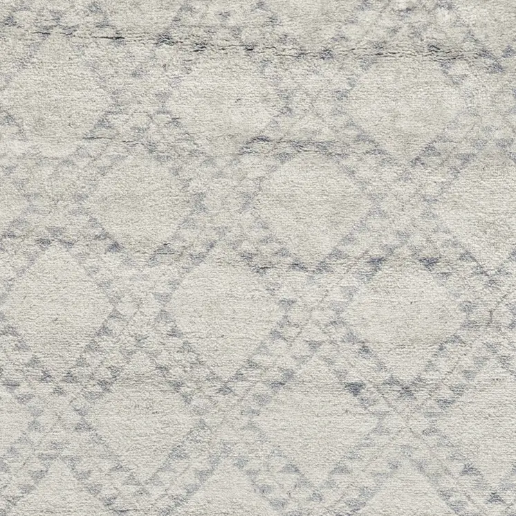 2' X 3' Gray and Ivory Geometric Hand Knotted Worn Faded Area Rug