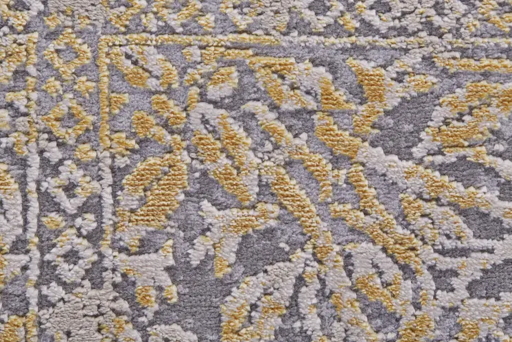 8' Gray and Gold Oriental Power Loom Worn Faded Runner Rug