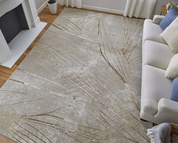 2' X 3' Silver Brown and Taupe Abstract Power Loom Area Rug