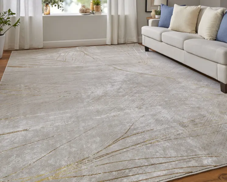 2' X 3' Silver Brown and Taupe Abstract Power Loom Area Rug