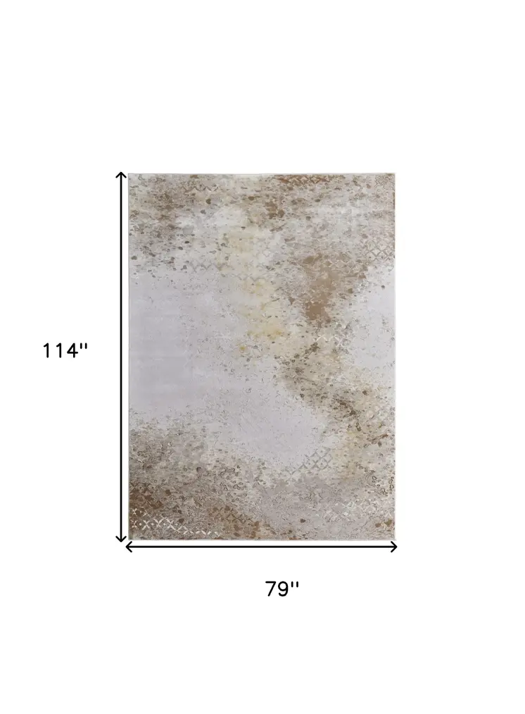 7' X 10' Tan and Ivory Abstract Power Loom Worn Faded Area Rug