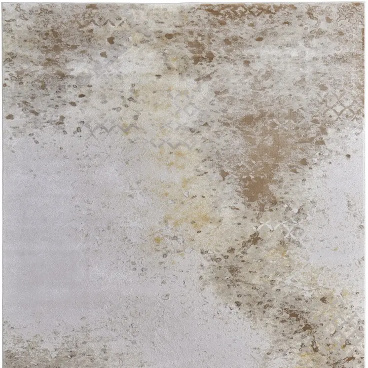 2' X 3' Tan and Ivory Abstract Power Loom Worn Faded Area Rug